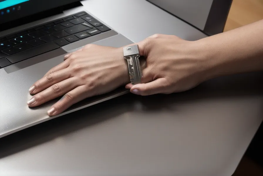 Nahaufnahme einer Hand, die beim Test der Barrierefreiheit per Tab-Taste durch eine Website-Navigation springt