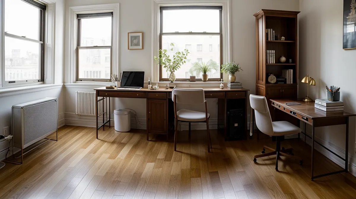 Datenschutz im Homeoffice für Freelancer: Laptop und Unterlagen am Arbeitsplatz in der eigenen Wohnung