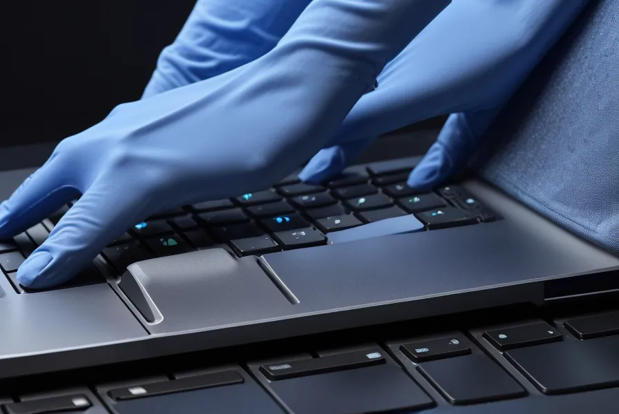 Domain-Suche am Bildschirm: Hände auf der Tastatur während des Markenrecht-Checks