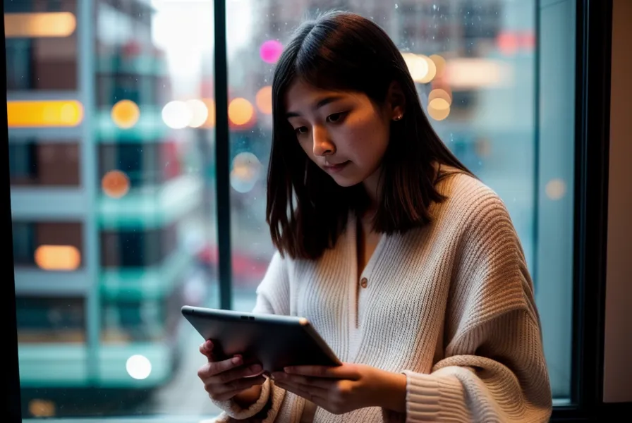 Solopreneurin überlegt am Fenster, wo Website-Management trotz Automatisierung noch Handarbeit braucht